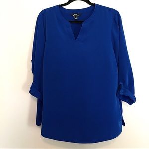 Lands End Cobalt Blue V Neck Blouse Size 18